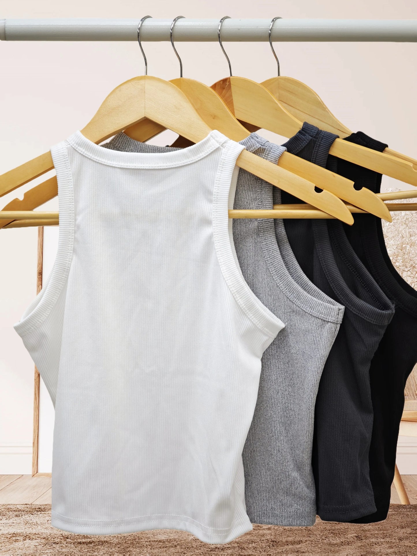 Dam Koreansk Ribbed Crop Linne – Tight Sportig Fitness Ärmlös Sommar, 1/2/4-pack M–XXL