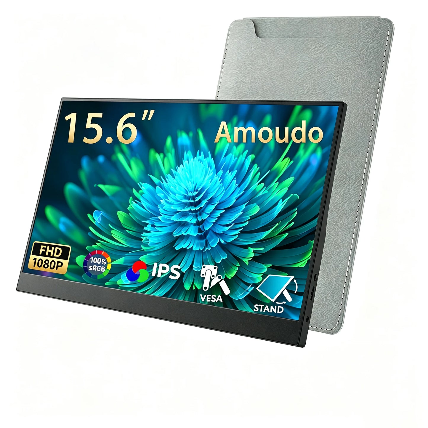 Amoudo 15,6" Portabel IPS Monitor – 1080P 1000 cd/m² Matt USB-C Mini-HDMI Inbyggda Högtalare VESA