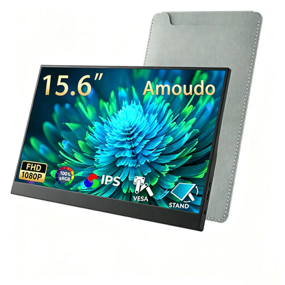Amoudo 15,6" Portabel IPS Monitor – 1080P 1000 cd/m² Matt USB-C Mini-HDMI Inbyggda Högtalare VESA