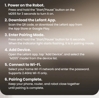 Lefant M265 Robot Vacuum Cleaner with Mapping, 20000Pa, Self-Cleaning Roller, Clean Water Wash, Laser dToF, Avoid PSD, Anti-Tangle, Compact, WiFi 2.4G/5G/Alexa/APP