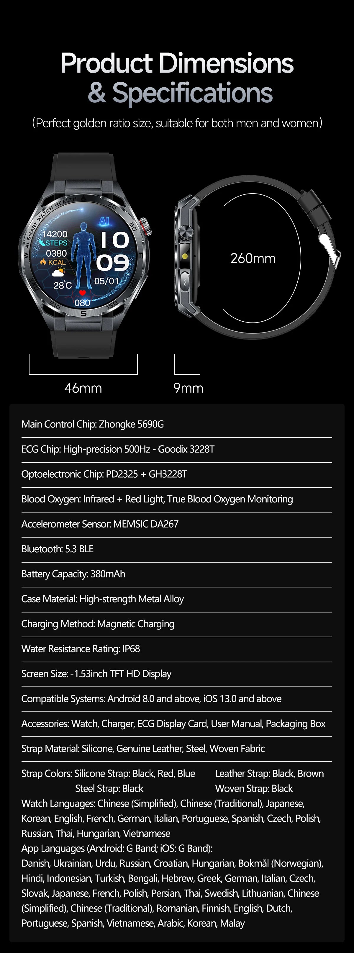 2026 New AI Health Care Accurate Detection ECG Smart Watch Blood Pressure lipids Uric Acid Analysis Bluetooth Call Smart Watches