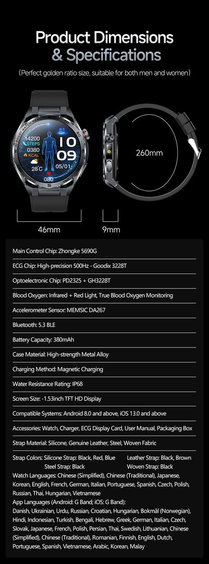 2026 New AI Health Care Accurate Detection ECG Smart Watch Blood Pressure lipids Uric Acid Analysis Bluetooth Call Smart Watches