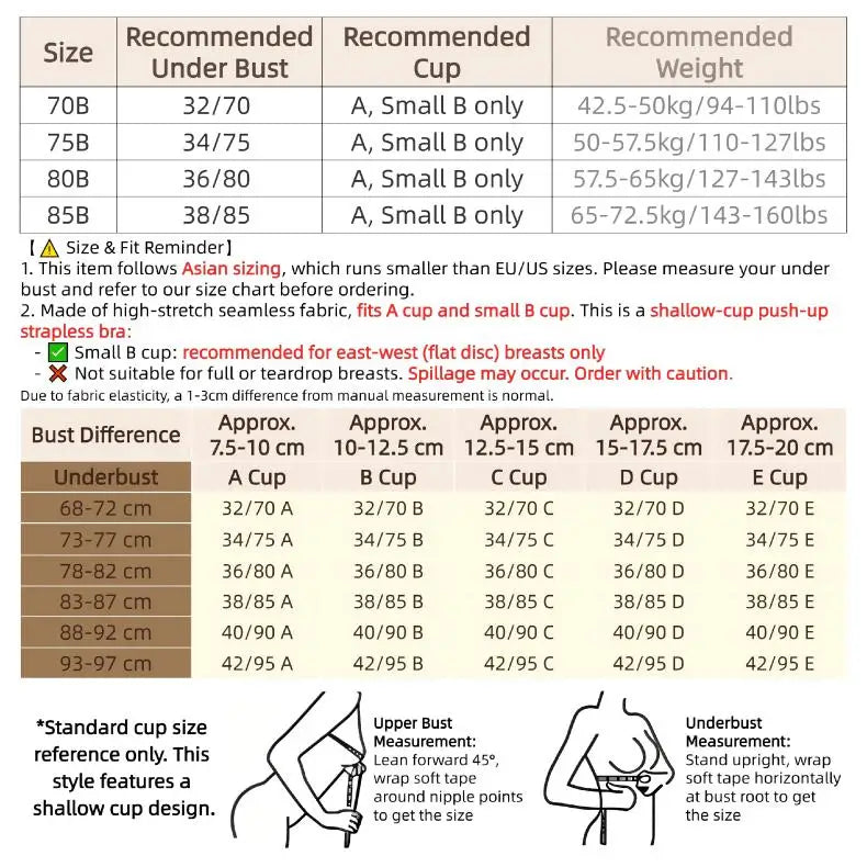 Wireless Strapless Bra Women Double Front Buckle 6Point AntiSlip 3Level 3D Molded Petal Deep V Seamless Multiway Pushup Bra 1PC