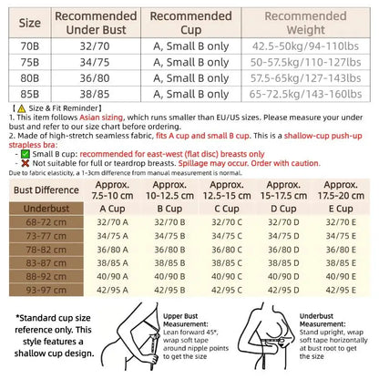 Wireless Strapless Bra Women Double Front Buckle 6Point AntiSlip 3Level 3D Molded Petal Deep V Seamless Multiway Pushup Bra 1PC