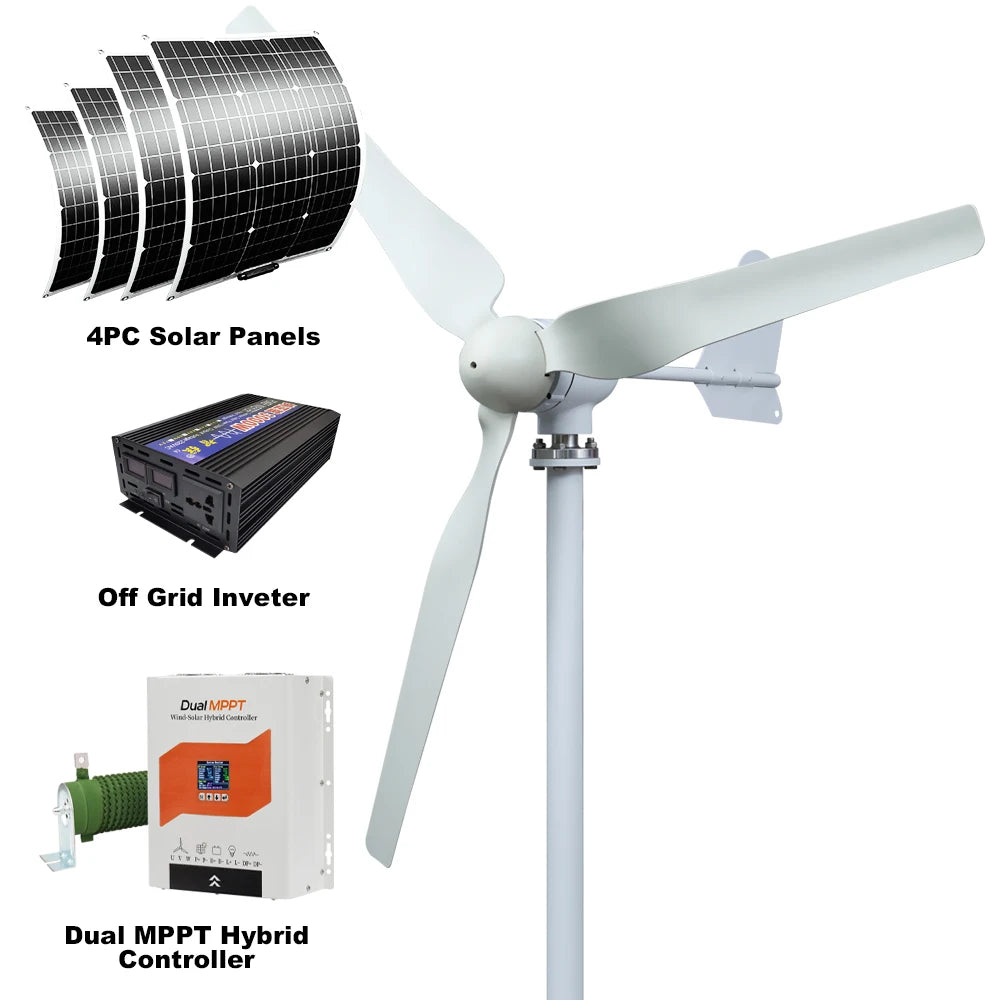SMARAAD Horisontell Vindturbin 3kW/8kW – Låg Startvindhastighet Hybrid Sol+Vind Off-Grid Batterisystem 12–96V EU-lager Polen CE