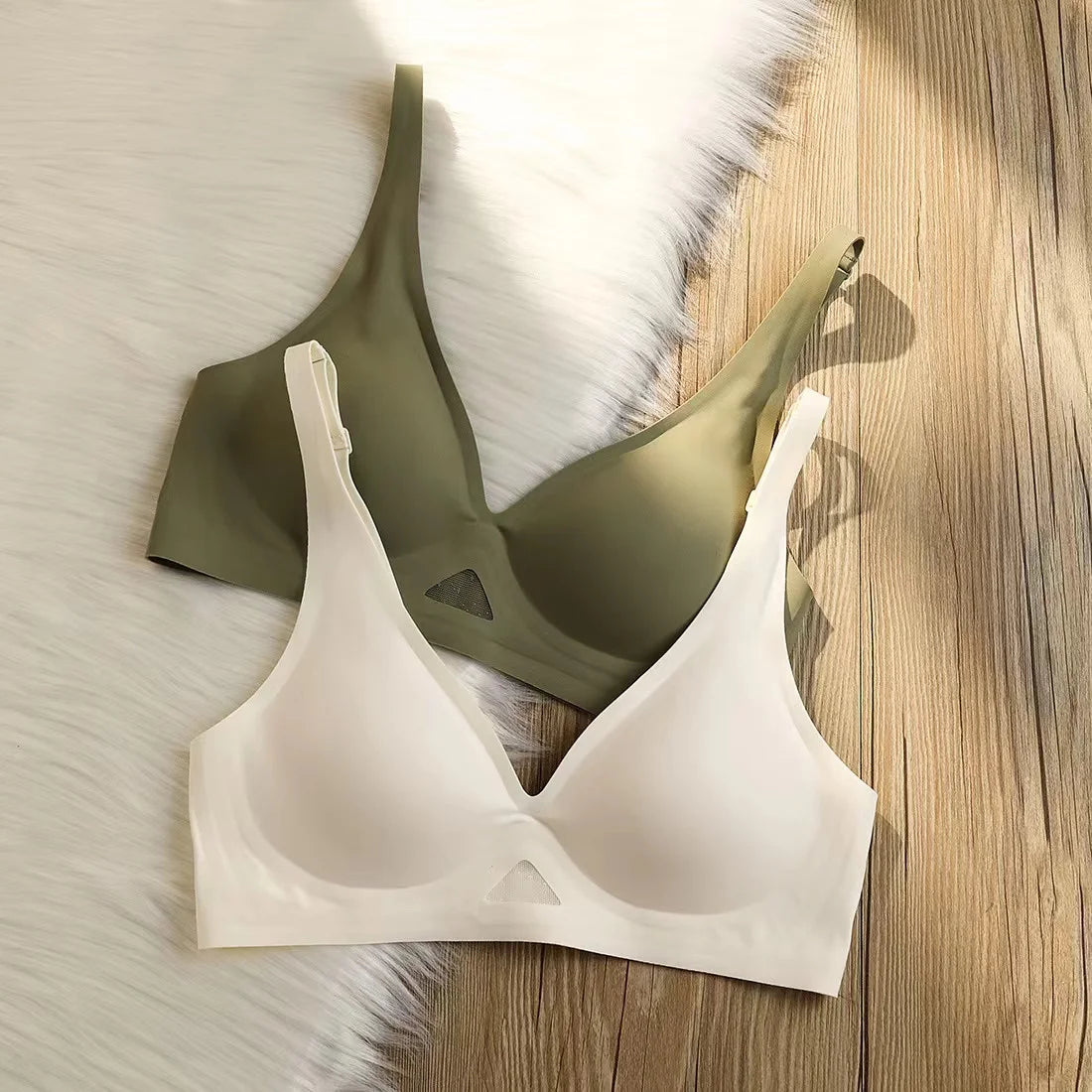 Women's Seamless Bra Push-Up Bralette With Pads U-Shape Back Non-wire Underwear Mesh Splice Breathable V-Neck Sexy Lingerie S-XL