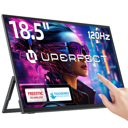 UPERFECT 18,5" Portabel Touchskärm – 120Hz IPS FreeSync HDR400 VESA USB-C Mini-HDMI Inbyggda Högtalare Laptop PC Switch PS5