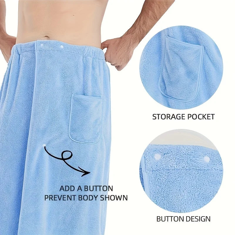 2 Counts Microfiber Men's Bath Wrap Set - Quick-Dry Towel & Spa Half Robe for Home, Hotel, Beach & Swimming - Soft