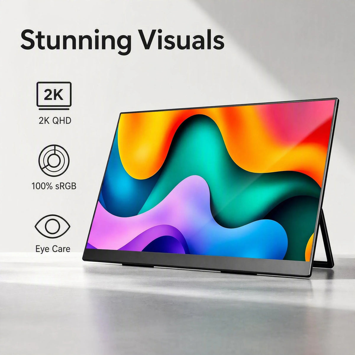 13.3 Inch 2K QHD Portable Monitor, 400 Nits, 100% SRGB, 16:10 Aspect Ratio, Built-in Speakers, VESA Mountable, Integrated Hidden