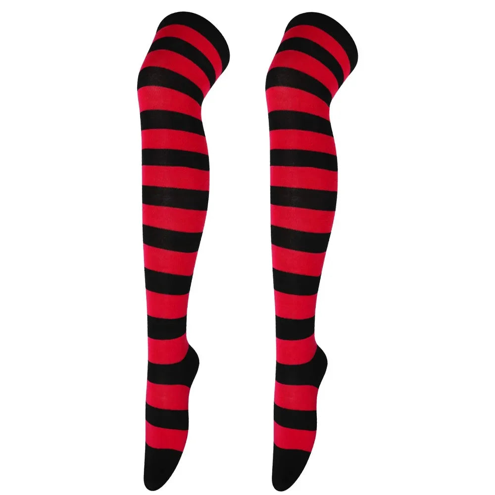 Dam Lolita Overknee Strumpor – Randiga Thigh High Cosplay, 25 Färgkombinationer One Size
