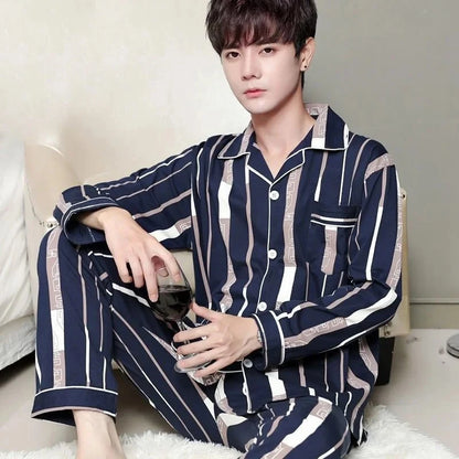 Herr Pyjamas Set – Långärmad & Långa Byxor Tunn Polyester Året Runt Plus Size, 5 Färger M–4XL