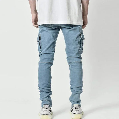 Fashion Solid Color Versatile Jeans Men High Quality Multi Pockets Cargo Denim Trousers Male Classic Mid Waist Narrow Leg Pants