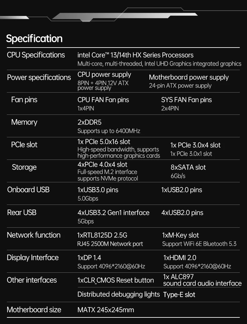 TOPC Intel Core 14900HX DDR5 6400MHz PCIe5.0 4×M.2 8×SATA 2.5G LAN Tpye-E USB4 Gaming Motherboard/ OpenClaw