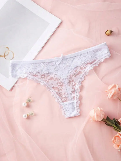 3Pcs Sexy Lace Women Thongs Transparent Women Panties Sexy Underwear Solid Floral G-String Size XS-XL Female Underpants Lingerie