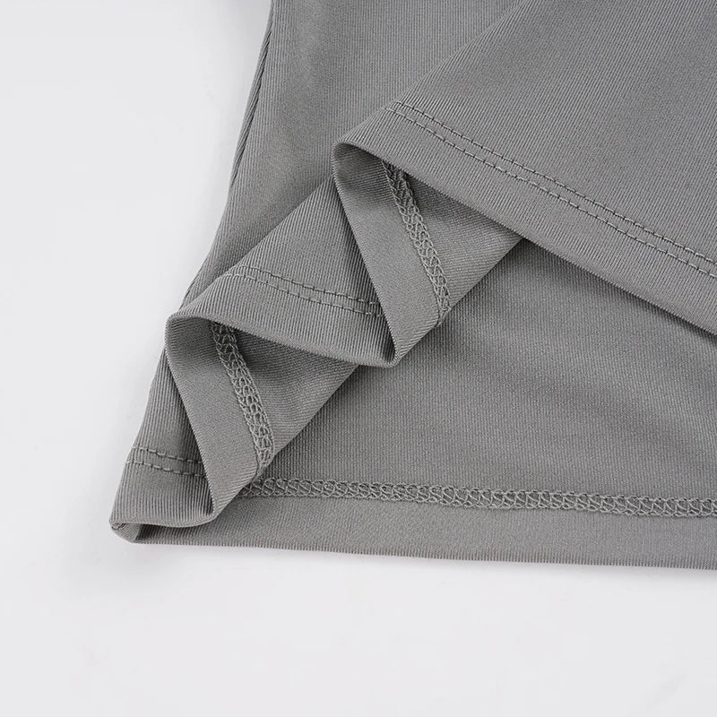 Dam Drapad Halterneck Cami Top – Djup V-ringning Knytrygg Y2K Slim Streetwear Sommar 2026, Grå S–L