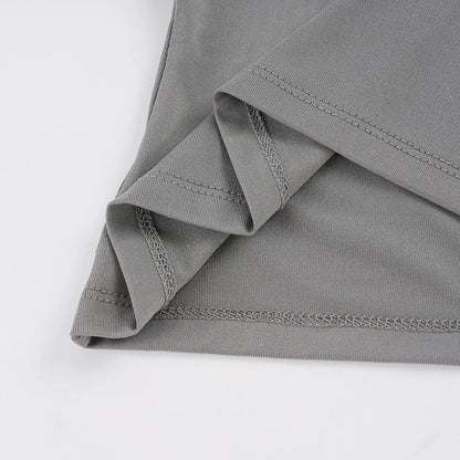 Dam Drapad Halterneck Cami Top – Djup V-ringning Knytrygg Y2K Slim Streetwear Sommar 2026, Grå S–L
