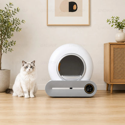 65L Smart Litter Box, Large Capacity Semi-enclosed Self-cleaning Cat Toilet, Controllable Via App, Cat Supplies, EU Stock
