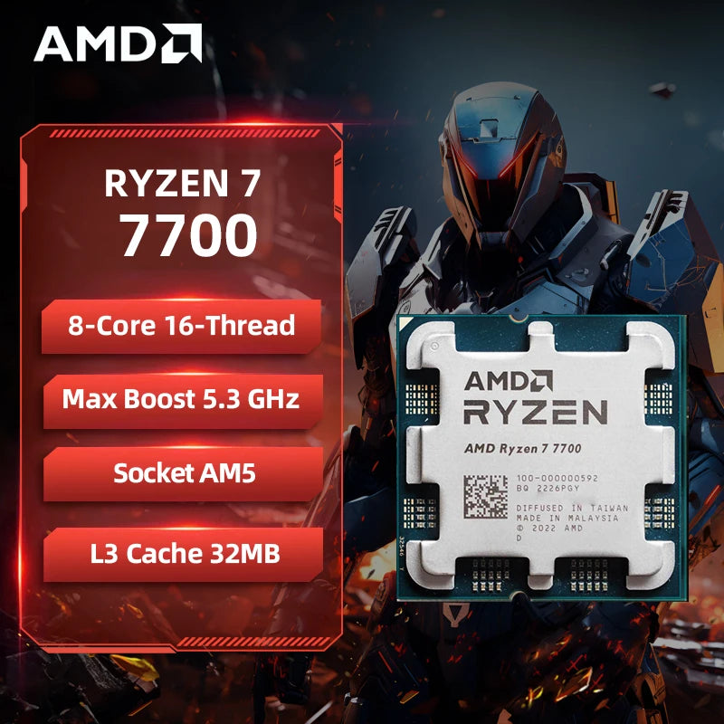AMD Ryzen 7 7700 R7 7700 CPU 8-Core 16-Thread 5.3GHz Unlocked Desktop Processor Socket AM5 Gaming CPU Without Package