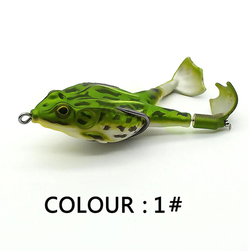 1pc Surface Frog Lure Top Water Bass Fishing Lures Soft Frog Double Propellers Legs Freshwater Rotating Tail Floating Swing Bait