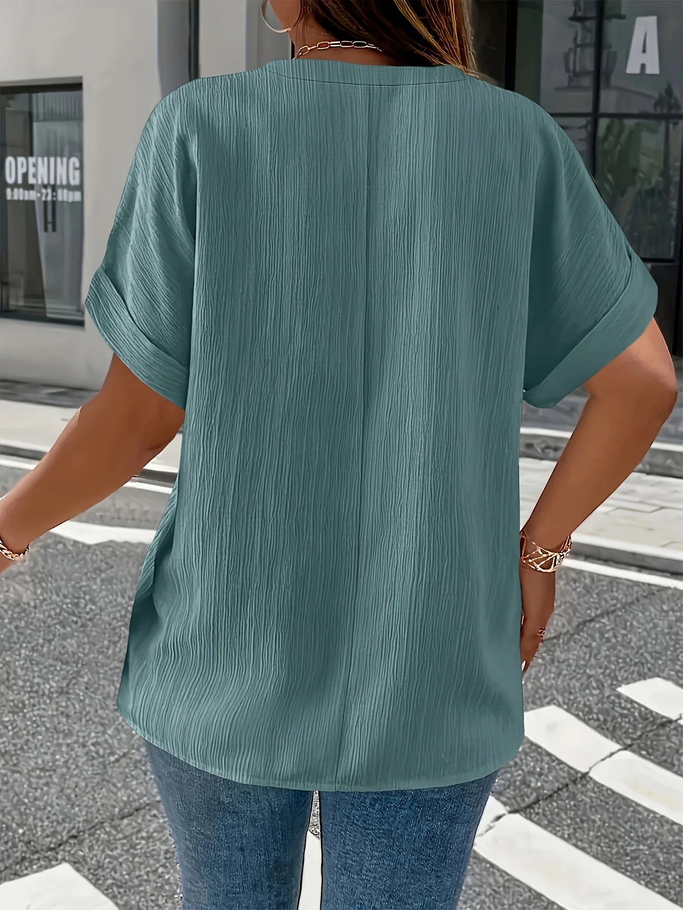 Dam Plus Size Krinklad Blus – Kortarm Knappdetalj Avslappnad Casual Året Runt, 10 Färger 1XL–5XL