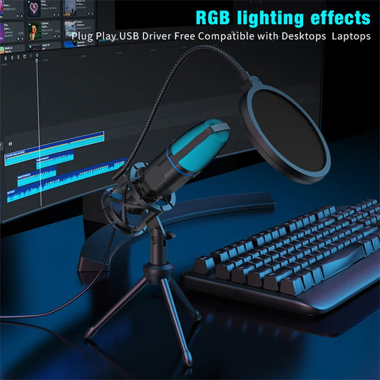AOIEUUAI RGB USB-kondensatormikrofon för streaming