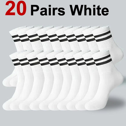 5/10/20 Pairs Neutral Solid Color Round Neck Socks Spring Autumn Sweat Absorbing Breathable Comfortable All-season Sports Socks
