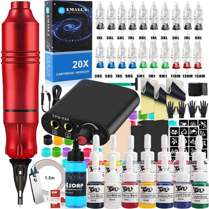 Professional Tattoo Machine Set High Quality Rotary Tattoo Pen Power Supply Needle Ink Makeup DC/RCA Tattoo Pen Beginner Kits
