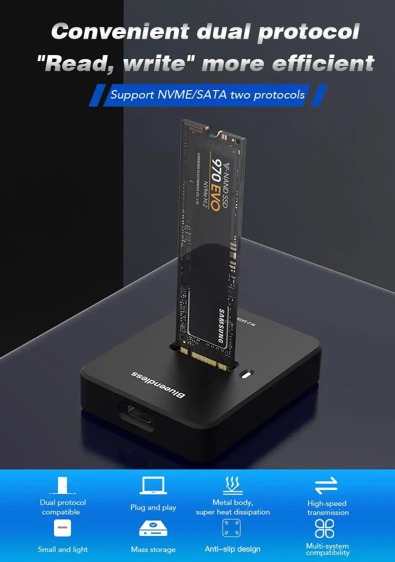 External SSD Hard Disk M.2 SSD Enclosure 10G Reading Writing Speed SSD Case For M.2 NVME SATA SSD Docking Station Plug and play