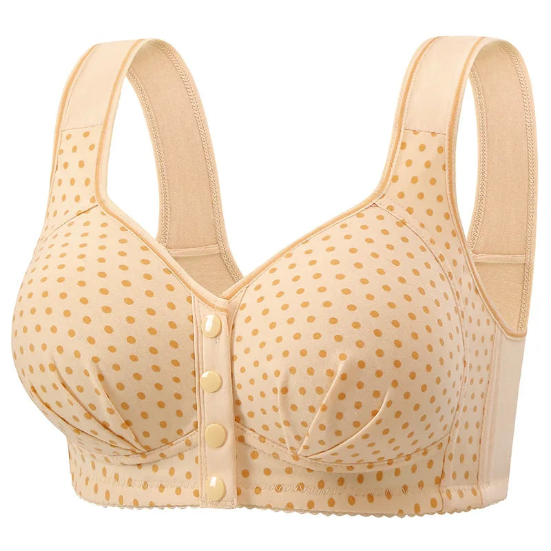 Women's One-piece Bra Fixed Cup Front Buckle Underwear Middle-aged Elderly Women Large-sized Bra Without Steel Rings Vest Bra