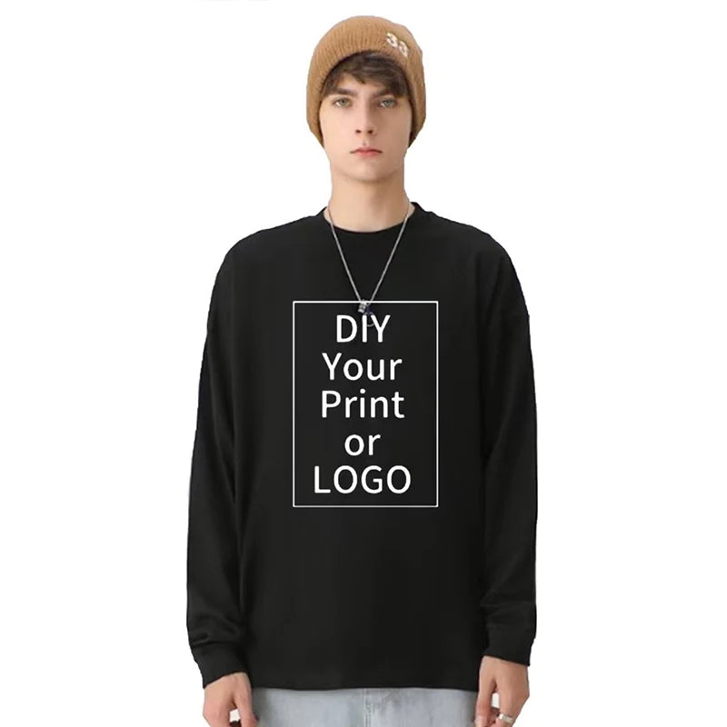 Unisex Långärmad T-Shirt 2026 – 260g Bomull DIY Logotryck Casual Personlig Present Vit & Svart M–XXL