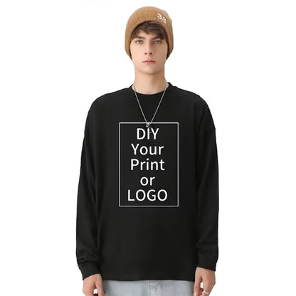 Unisex Långärmad T-Shirt 2026 – 260g Bomull DIY Logotryck Casual Personlig Present Vit & Svart M–XXL