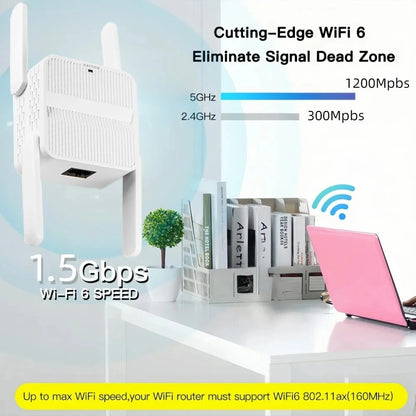 WiFi 6 AX1500 Repeater Extender Signal Booster Dual Band 2.4G/5GHz Wi-Fi Signal Amplifier Long Range Network Easy Set