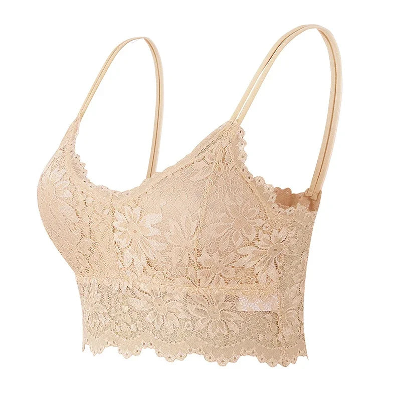 New Women Lace Bras Spring Summer Thin Outside Camisole Solid Underwear Female Hollow Out Vest Bralette Sexy Lingerie Bra