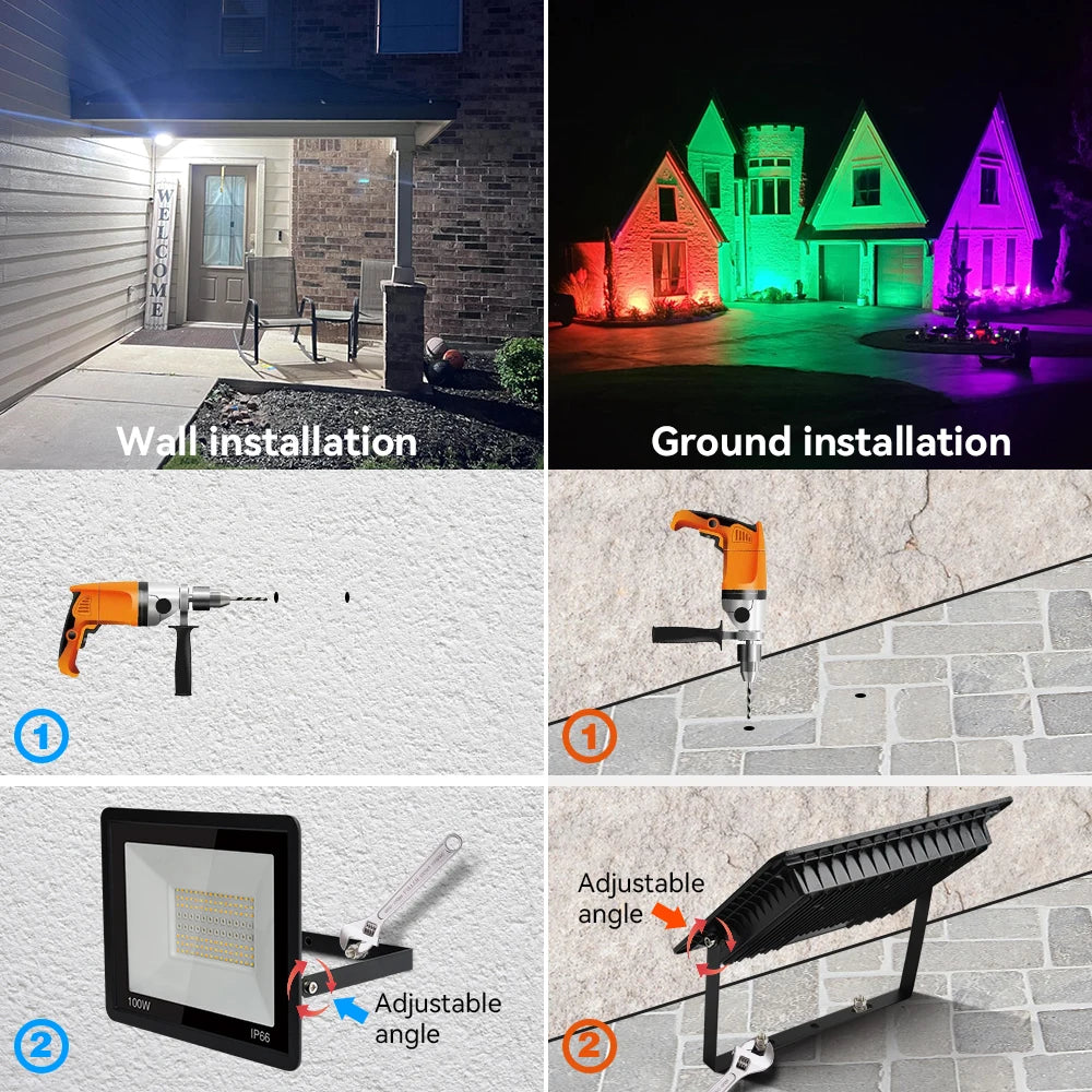 Tuya Smart RGB LED Strålkastare 100W – WiFi, App-styrd, RGB+CCT 3000–6000K, Vattentålig, EU-lager