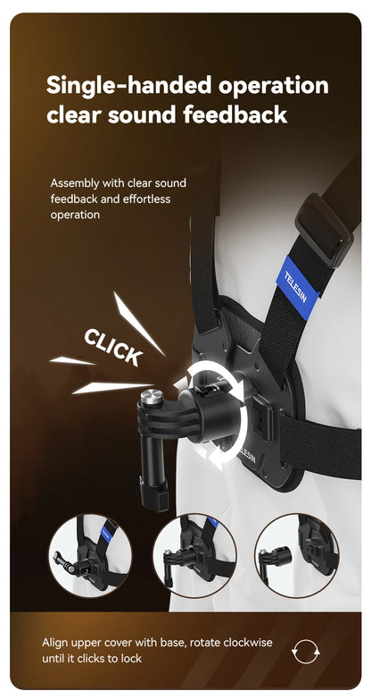 TELESIN Quick-Release Chest Strap Mount for GoPro Hero 13 12 11 10 9 8 7 Insta360 SJCAM DJI OSMO Action 5 4 3 Chest Belt Mount