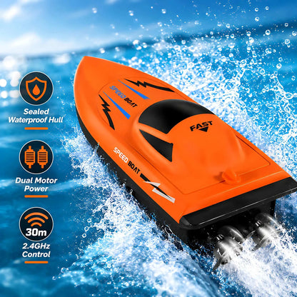 2.4G Remote Control Speed Boat for Kids – Fast Electric RC Boat Toy with Dual Motor, Waterproof Model for Pool & Outdoor Play