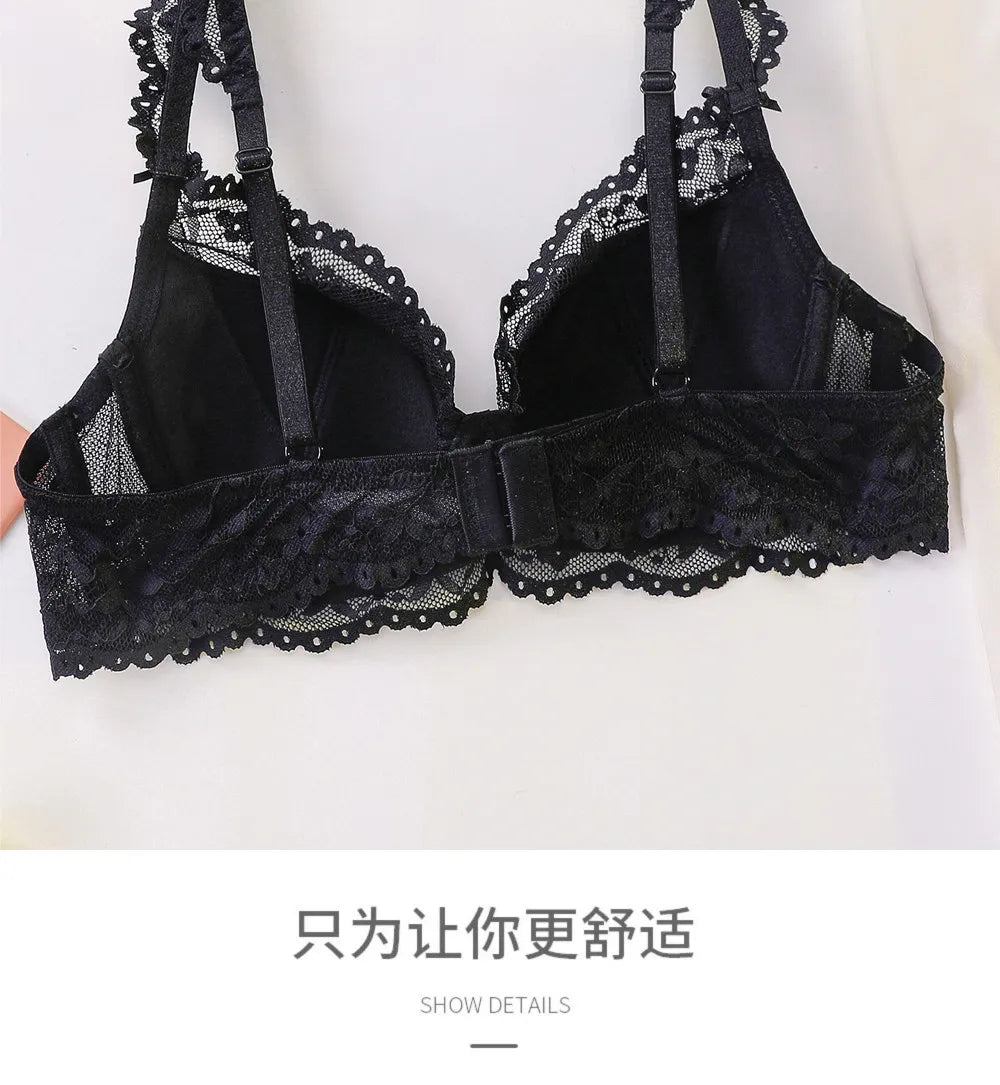 Ladies Soft Underwire Lace Push Up Bra Set Solid Floral Design Bralette Comfort Female Lingerie Set Suitable For A/B/C Cup