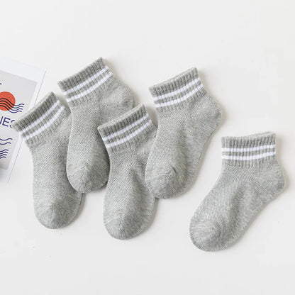 5 Pairs/Lot 2023 New Summer Children Socks Cotton Kids Fashion Black White Gray For 1-12 Years Teen Student Baby Girl Boy Socks