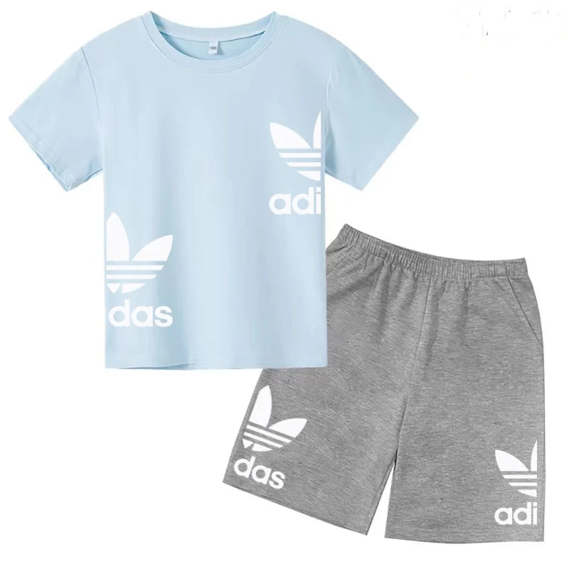 New Children Letter-Print Summer T-shirt Boy Girl Toddler3-12Years Short-Sleeved+Shorts Charming Casual Fashion Sports Brand Set