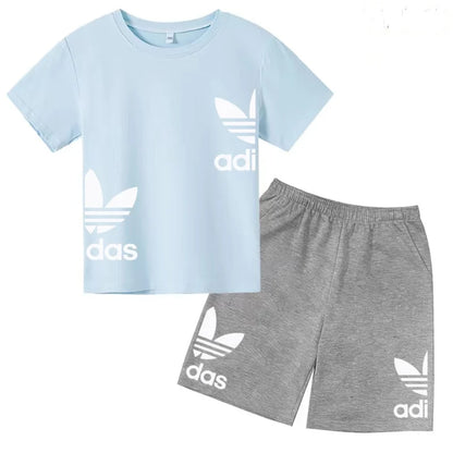 New Children Letter-Print Summer T-shirt Boy Girl Toddler3-12Years Short-Sleeved+Shorts Charming Casual Fashion Sports Brand Set