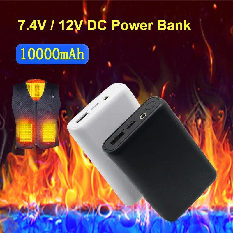 Power Bank 10000mAh 12V DC Output For Heating Cool Vest Jacket Portable Charger for iPhone 16 Samsung Powerbank External Battery