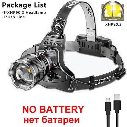 XIWANGFIRE XHP90.2 Pannlampa 50W – Zoom, Rörelsesensor, Vattentålig, 100–300m, Camping & Fiske