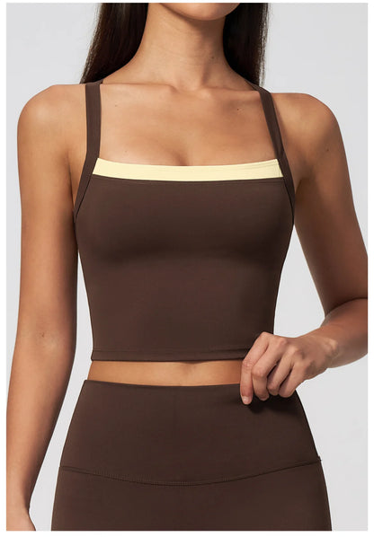 Women Criss Cross Back Yoga Tank Top Push Up Sports Bra Fitness Running Workout Gym Vest Color Block Sport Underwear Crop Top