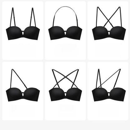 Front Closure Strapless Bras For Women Seamless Push Up Brassiere Thick Soft Underwear Solid Color Adjustable Invisible Lingerie