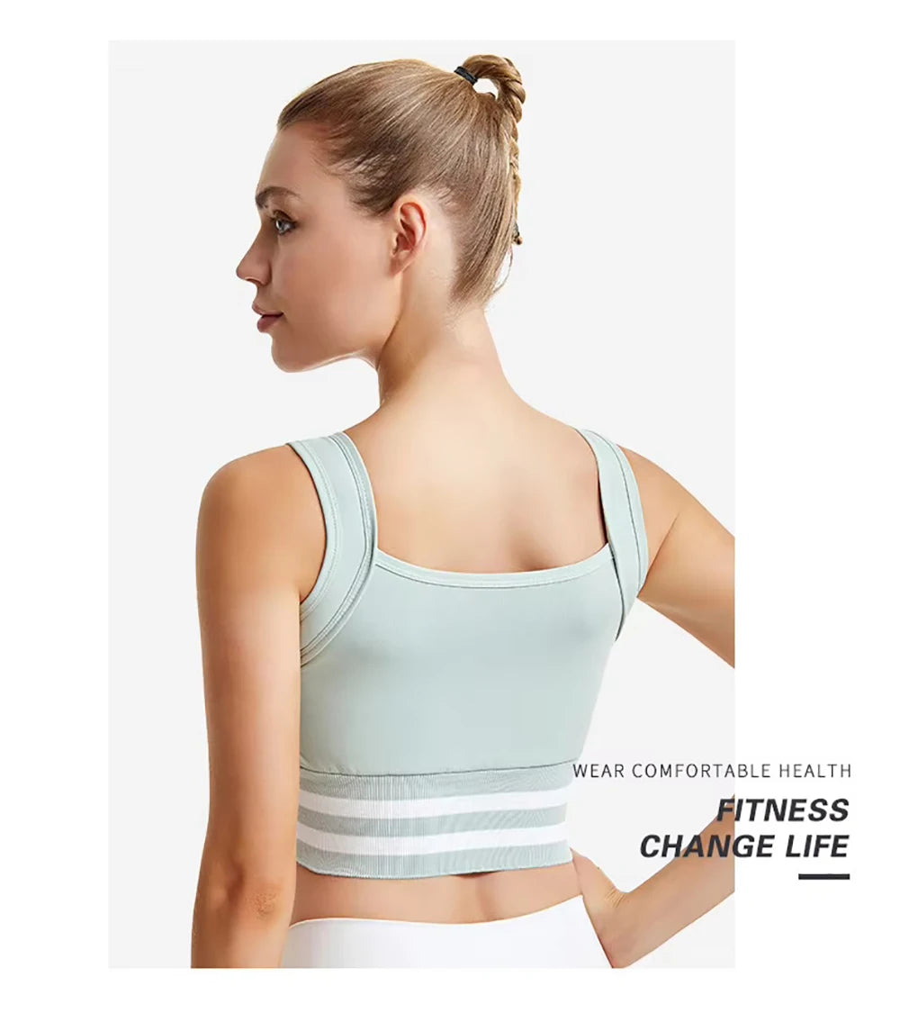 Zipper Front Closure Sports Bra Fitness Crop Tops with Built in Bra Gym Yoga Workout Padded Tank Top Athletic Vest Plus Size