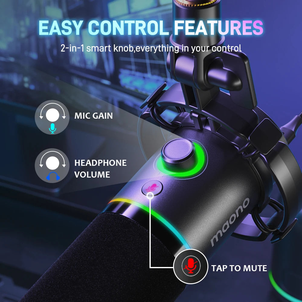 MAONO PD200X XLR/USB Dynamic Microphone for Gaming Recording Streaming Youtube Metal Mic with Software Tap-to-Mute Gain Knob