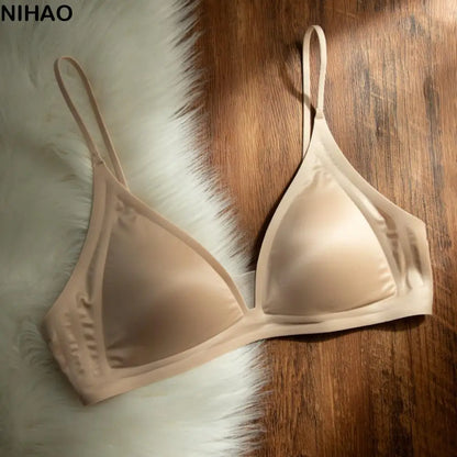 Thin Satin Wireless Deep V Bra Close-fitting Anti-sagging Push Up Underwear Traceless Gathered Breasts Seamless Bras Sport