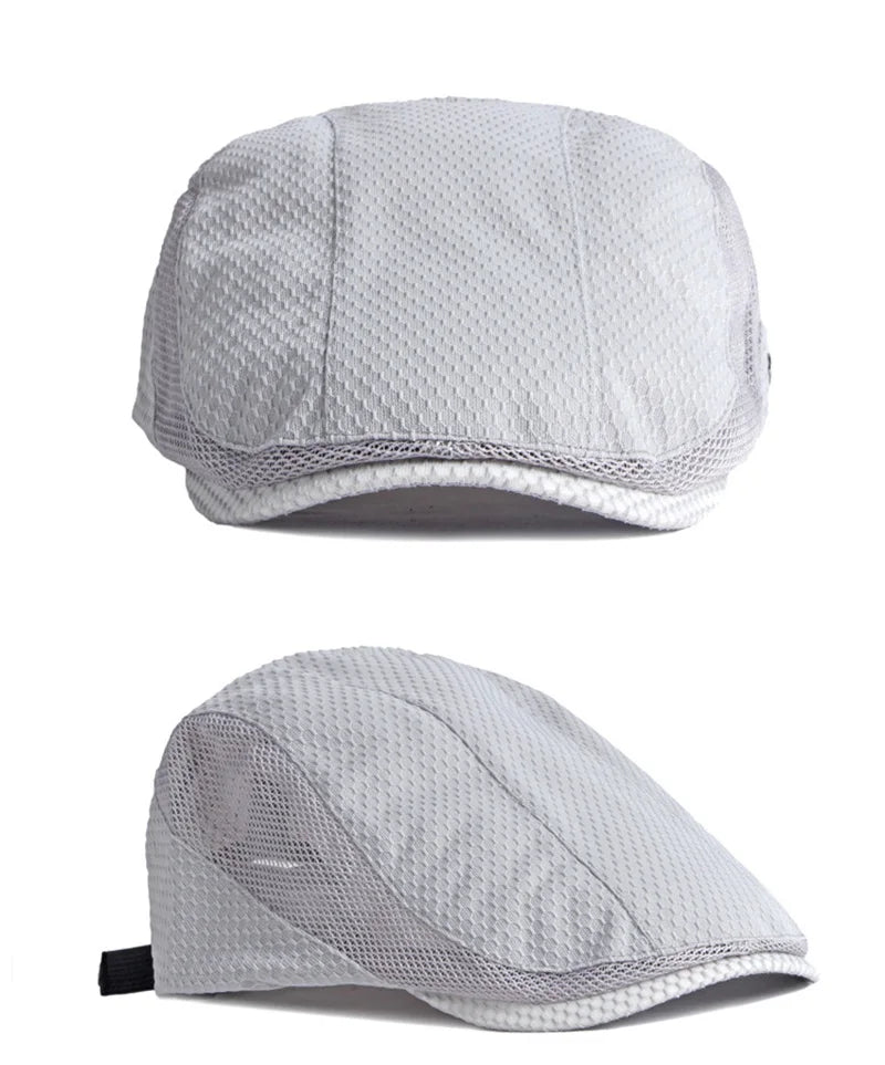 Summer Beret Hats for Man Forward Cap Women Hollow Mesh Breathable Flat Peaked Caps Fashionable Outdoor Cap Adjustable