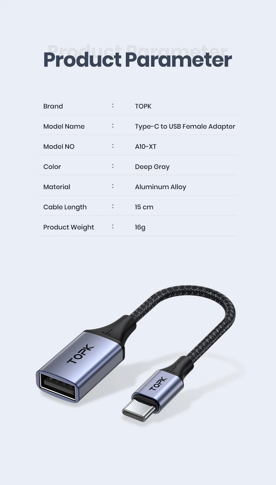 TOPK USB-C till USB-A OTG-adapter – dataöverföring och laddning