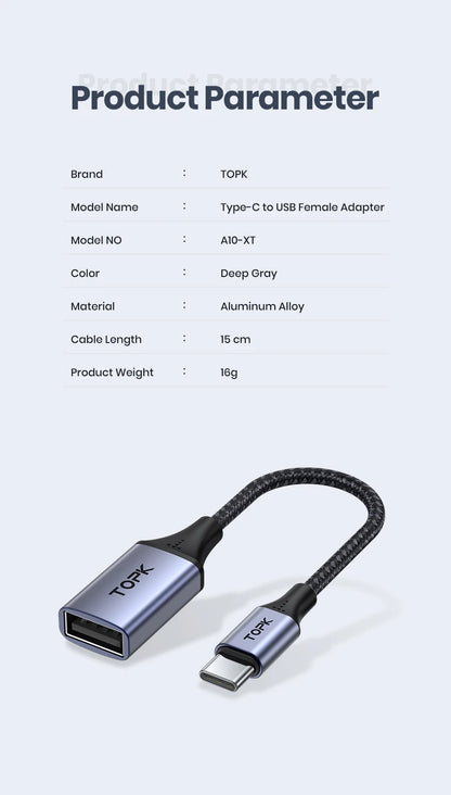 TOPK USB-C till USB-A OTG-adapter – dataöverföring och laddning